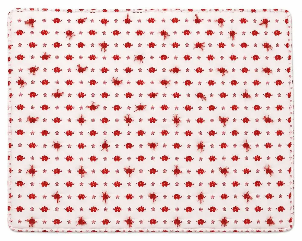 Handmade Red Elephant Hand-Tied Quilt 55 x 70